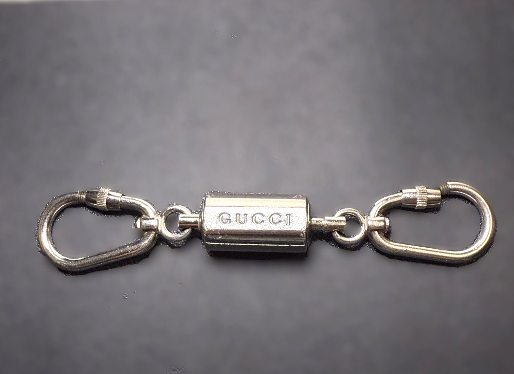 Gucci Double Carabiner Ring Gimmick Keychain Stainless Keyring Bag Charm Hook